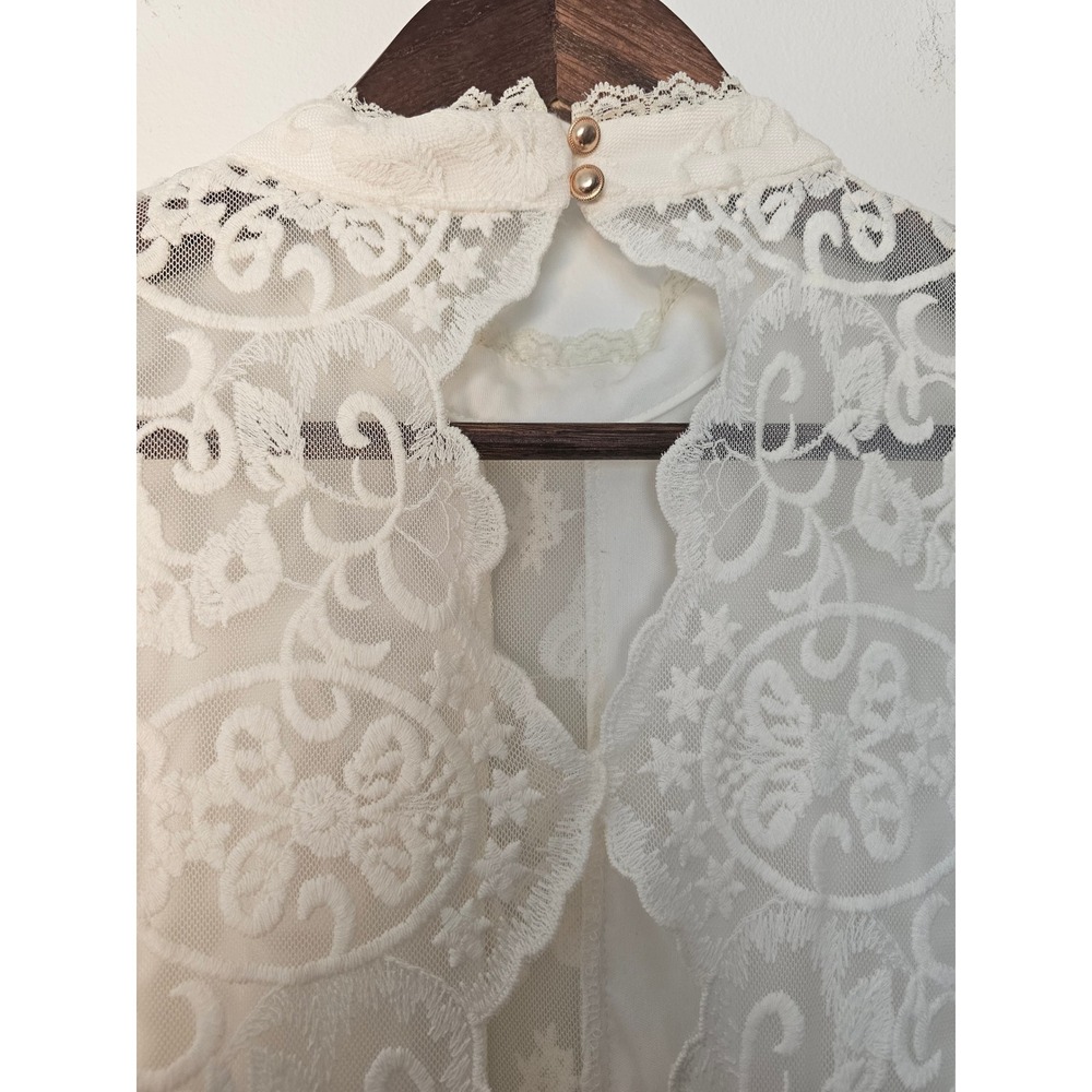 [Cottagecore] Forever 21 Floral Lace Mini Dress Womens L Cream Open Back‎ NWT - Picture 4 of 12